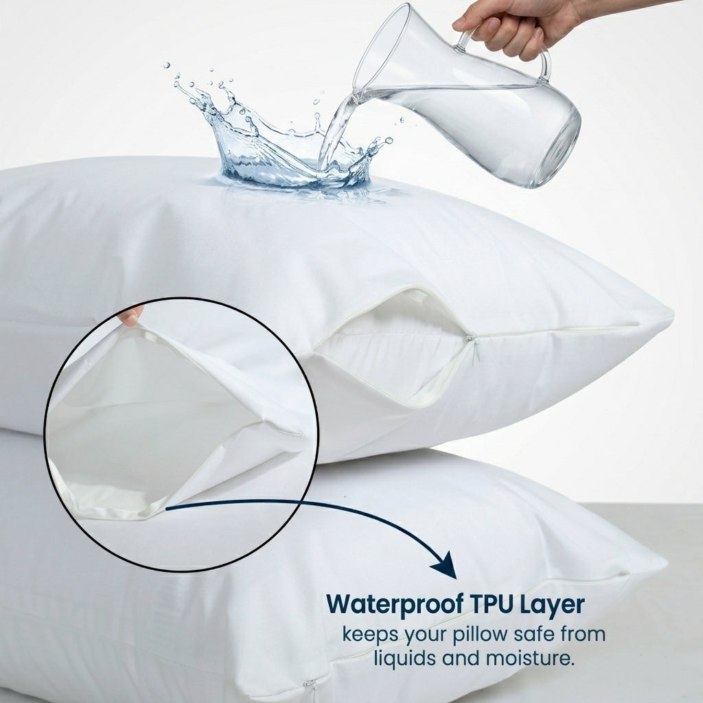 Waterproof Pillow Protector - Hypoallergenic, Breathable, Zipper Closure