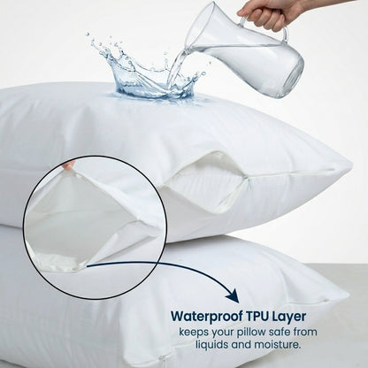 Waterproof Pillow Protector - Hypoallergenic, Breathable, Zipper Closure