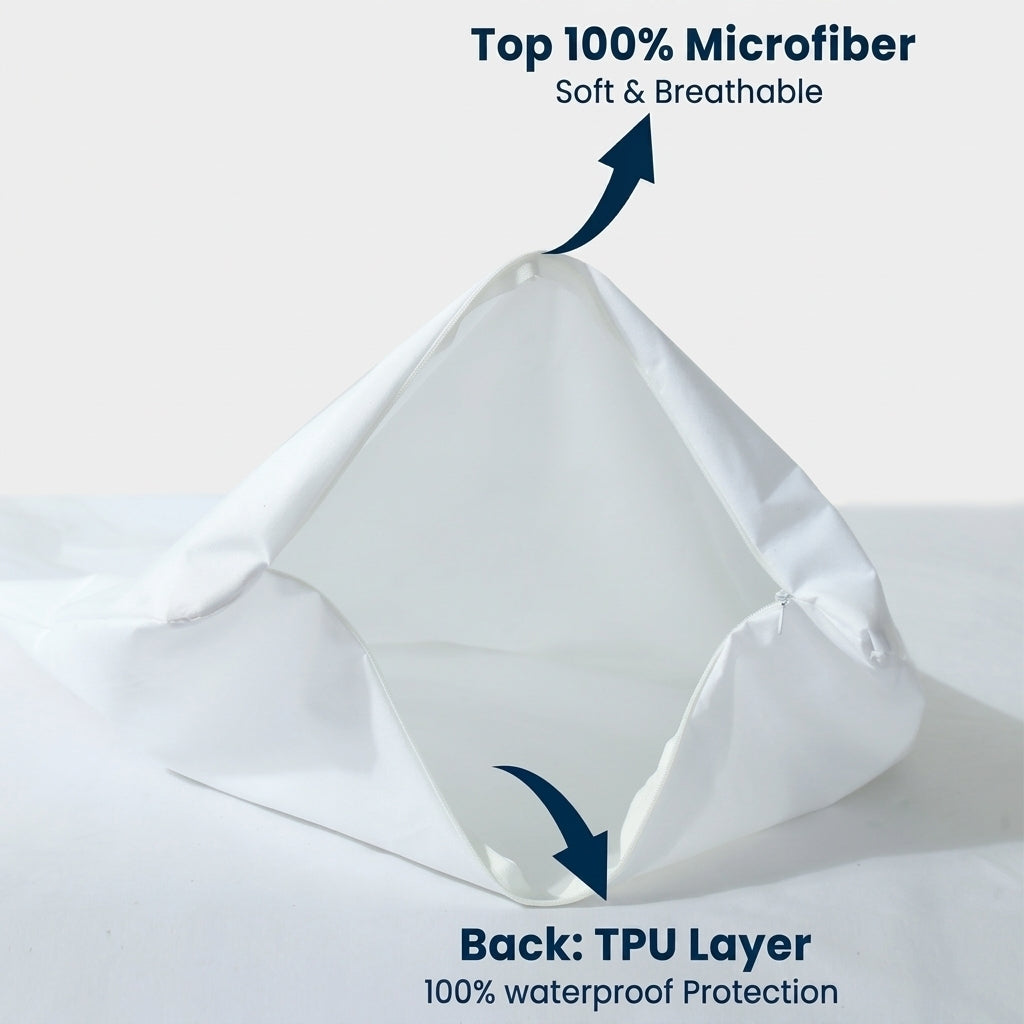 Waterproof Pillow Protector - Hypoallergenic, Breathable, Zipper Closure