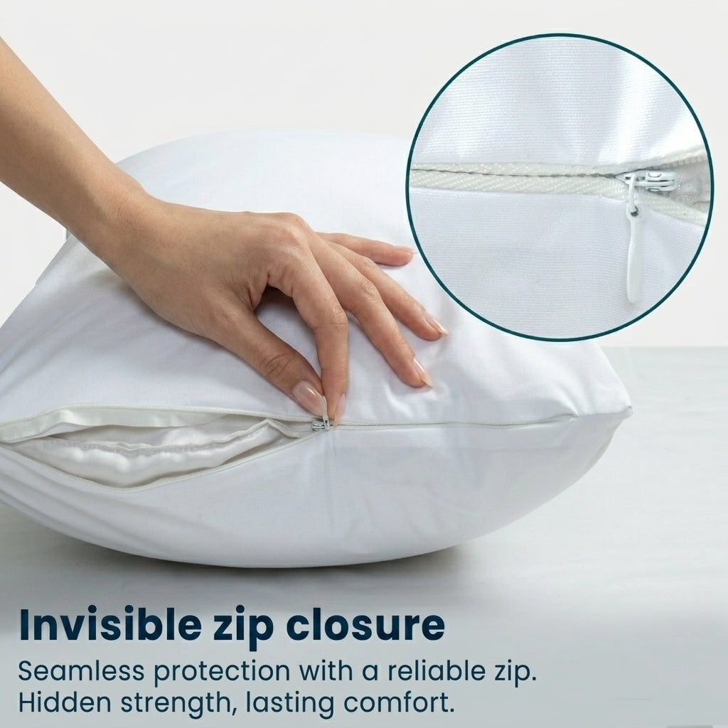 Waterproof Pillow Protector - Hypoallergenic, Breathable, Zipper Closure