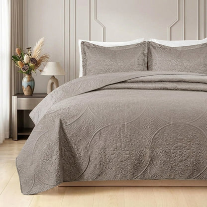 3pc Embossed Quilted Bedspread Reversible King Queen Size Coverlet Bedding Throw