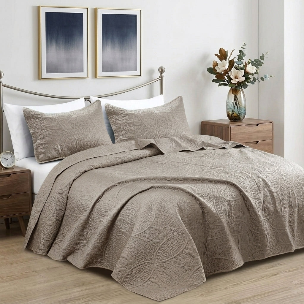 3pc Luxury Quilted Bedspread Set King Queen Size Bedding Soft Coverlet Bed Throw