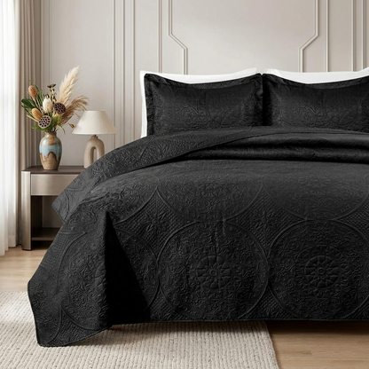 3pc Embossed Quilted Bedspread Reversible King Queen Size Coverlet Bedding Throw
