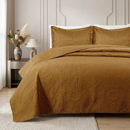 3pc Embossed Quilted Bedspread Reversible King Queen Size Coverlet Bedding Throw