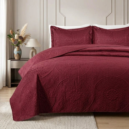 3pc Embossed Quilted Bedspread Reversible King Queen Size Coverlet Bedding Throw