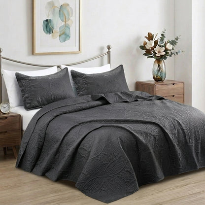 3pc Luxury Quilted Bedspread Set King Queen Size Bedding Soft Coverlet Bed Throw