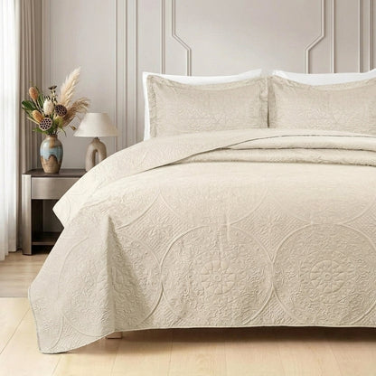 3pc Embossed Quilted Bedspread Reversible King Queen Size Coverlet Bedding Throw