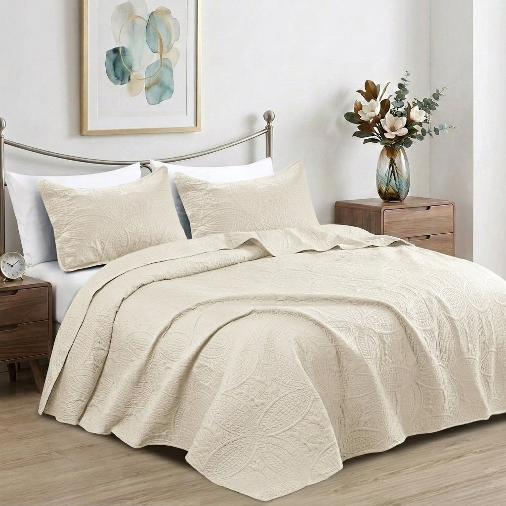 3pc Luxury Quilted Bedspread Set King Queen Size Bedding Soft Coverlet Bed Throw