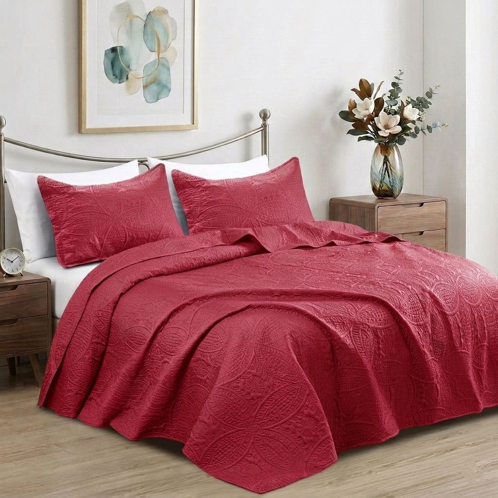 3pc Luxury Quilted Bedspread Set King Queen Size Bedding Soft Coverlet Bed Throw