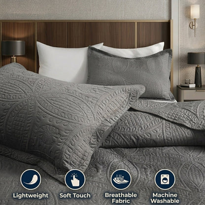 3pc Luxury Quilted Bedspread Set King Queen Size Bedding Soft Coverlet Bed Throw