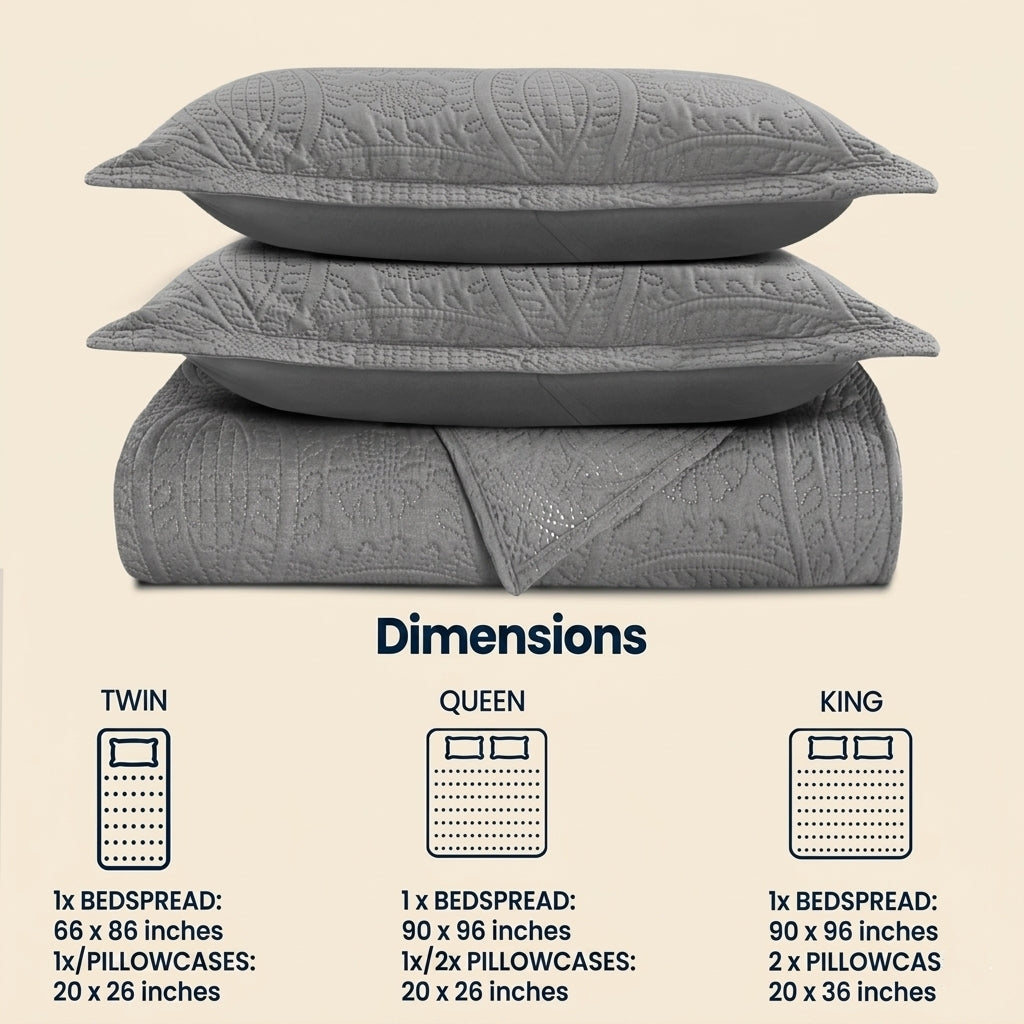 3pc Luxury Quilted Bedspread Set King Queen Size Bedding Soft Coverlet Bed Throw