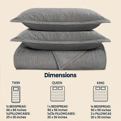 3pc Luxury Quilted Bedspread Set King Queen Size Bedding Soft Coverlet Bed Throw
