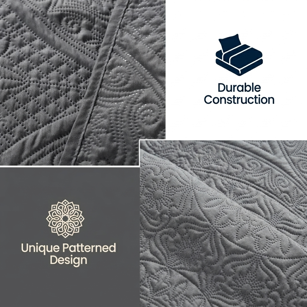3pc Embossed Quilted Bedspread Reversible King Queen Size Coverlet Bedding Throw