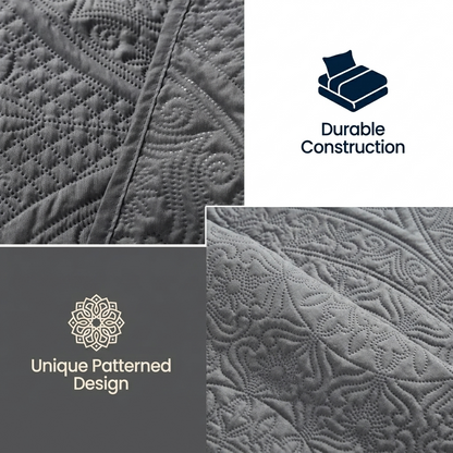 3pc Embossed Quilted Bedspread Reversible King Queen Size Coverlet Bedding Throw