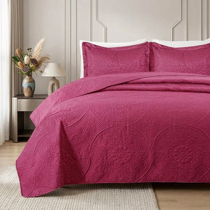 3pc Embossed Quilted Bedspread Reversible King Queen Size Coverlet Bedding Throw