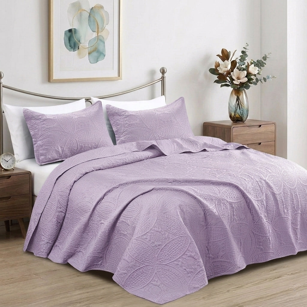 3pc Luxury Quilted Bedspread Set King Queen Size Bedding Soft Coverlet Bed Throw