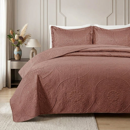 3pc Embossed Quilted Bedspread Reversible King Queen Size Coverlet Bedding Throw