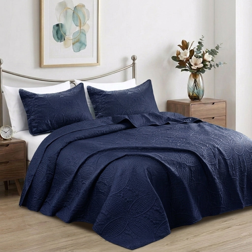 3pc Luxury Quilted Bedspread Set King Queen Size Bedding Soft Coverlet Bed Throw