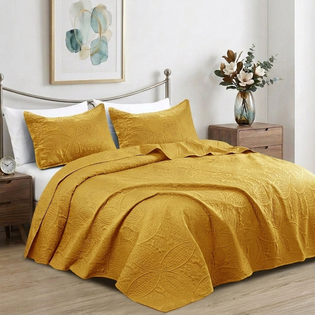 3pc Luxury Quilted Bedspread Set King Queen Size Bedding Soft Coverlet Bed Throw