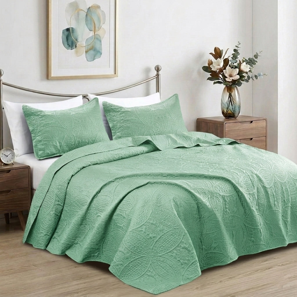 3pc Luxury Quilted Bedspread Set King Queen Size Bedding Soft Coverlet Bed Throw