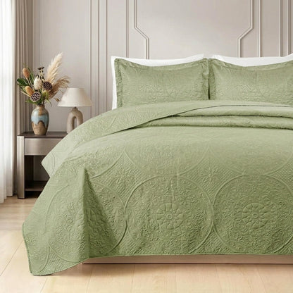 3pc Embossed Quilted Bedspread Reversible King Queen Size Coverlet Bedding Throw