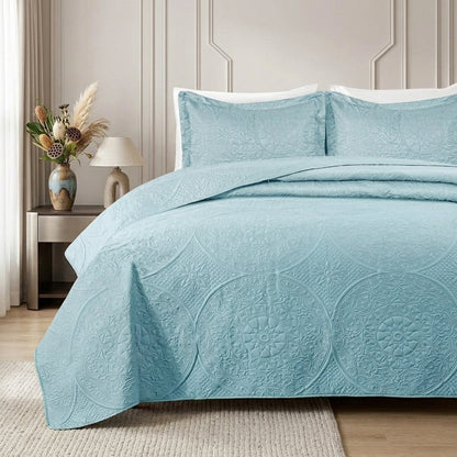 3pc Embossed Quilted Bedspread Reversible King Queen Size Coverlet Bedding Throw