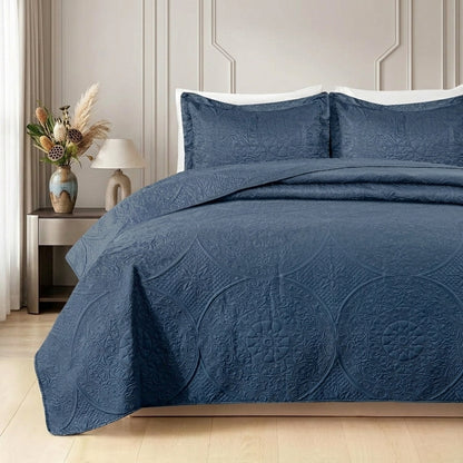 3pc Embossed Quilted Bedspread Reversible King Queen Size Coverlet Bedding Throw