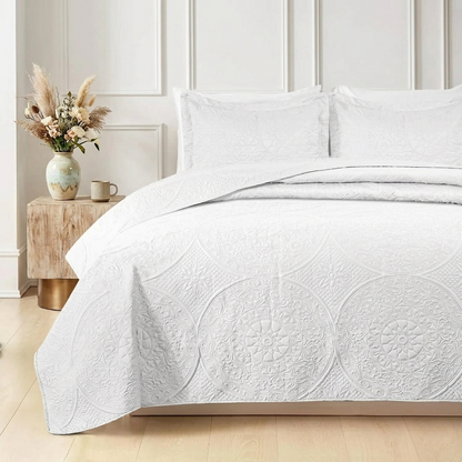 3pc Embossed Quilted Bedspread Reversible King Queen Size Coverlet Bedding Throw