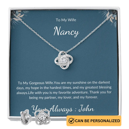 To My wife - Personalized Love Knot Earring & Necklace Set prime Collection Hub