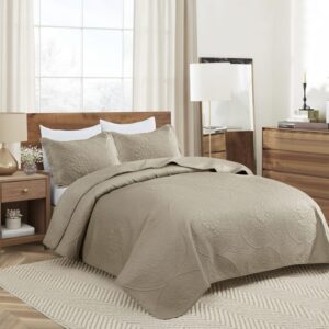 Quilt Bedding Set Floral Bedspread (BEIGE)