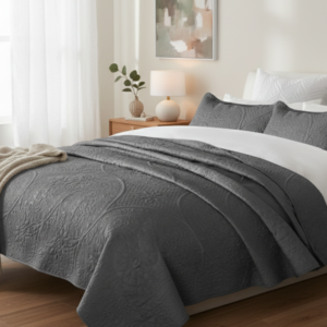 Quilt Bedding Set Floral Bedspread (CHARCOAL)