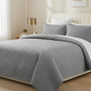 Quilt Bedding Set Floral Bedspread (GRAY)